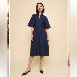 NWT Mixed by Nasrin Rachel Midi Dress Denim Dark Women Large Can Fit XL Stretch